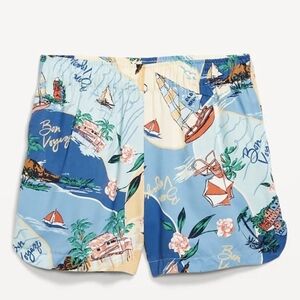 High-Waisted Crinkle Gauze Shorts 4-inch inseam Beach Scene SMALL S
